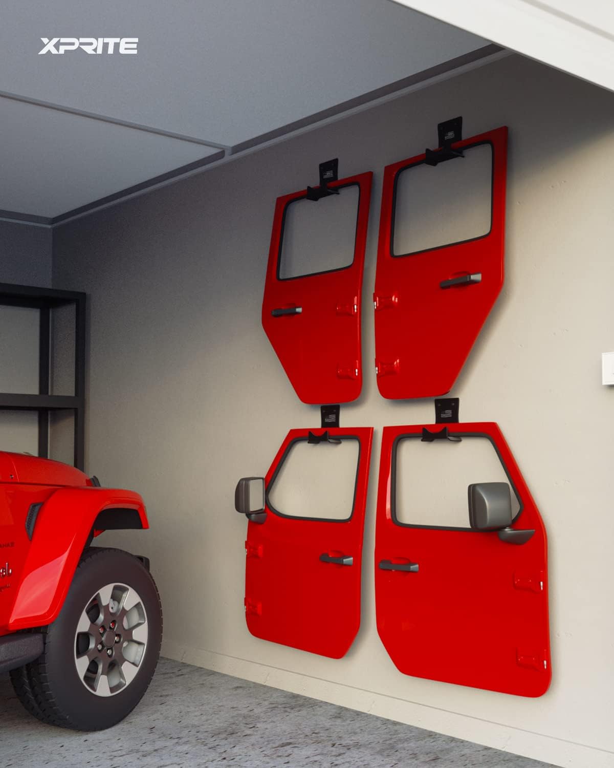 Xprite Door Storage Hangers with US Flag Pattern & Rubber Lining, 4 PCS Removable Wall Mounted Door Storage Holder Hooks Compatible with 1956-2026 Jeep Wrangler CJ YJ TJ LJ JK JKU JL JLU Gladiator JT