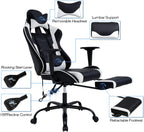 HCB Gaming Chair, Computer Office Chair, Ergonomic Desk Chair Height Adjustable Recliner Swivel High Back with Lumbar Support, Footrest, Headrest, Racing Style （White）