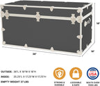 Rhino Trunk & Case Classic XXL Home Storage & College Trunk With Wheels - 36”x18”x18”, Seats 1500+ lbs, Soft-Close Lid. USA Made Secure Dorm Furniture, Organization, Steamer Style Blanket Chest