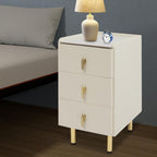 Narrow Nightstand with 3 Drawers, PU Bedside Cabinet, Simple Bedside Table Furniture, End Table with Metal Legs for Bedroom, Living Room (Cream White)