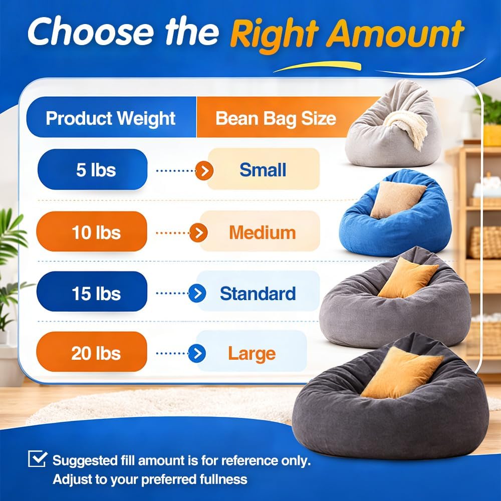 Bean Bag Filler, 15lbs Blue Memory Foam Filling for Beanbag Chair, Couch Cushions, Pillows, Dog Beds, Pouf Ottoman, Punching Bag Filler, Grappling Dummy, Packing Peanuts Replacement