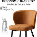 Dining Chairs Set of 2, Mid Century Modern Kitchen Chairs with Leather Cushion & Metal Legs, Upholstered Dining Room Chair with Curved Backrest for Home Kitchen, Brown
