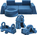 Kids Play Couch 13PCS, Modular Floor Sofa Couch, Playroom Play Cushion Set for Boys and Girls, Convertible Foam Play Couch (Dark Blue)