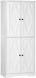 70.75" Farmhouse Kitchen Pantry Cabinet, Freestanding Tall Storage Cabinet with 4 Barn Doors and Adjustable Shelves for Dining Room, White,15.5 * 30 * 70.8