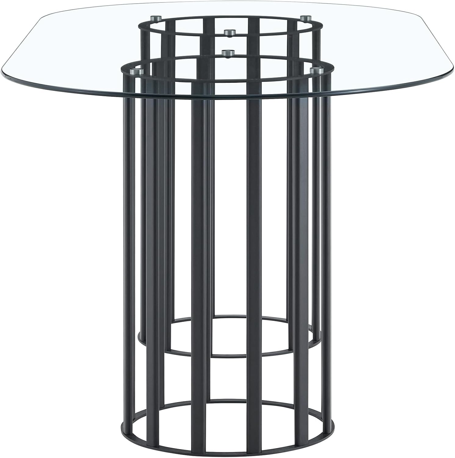 Oval Tempered Glass Dining Table for 4-8 People, 71'' Tall Kitchen Tables for Small Spaces, Modern Dinning Room Furniture, Metal Pillar Base, for Living Room, Kitchen, Dining Room, Black
