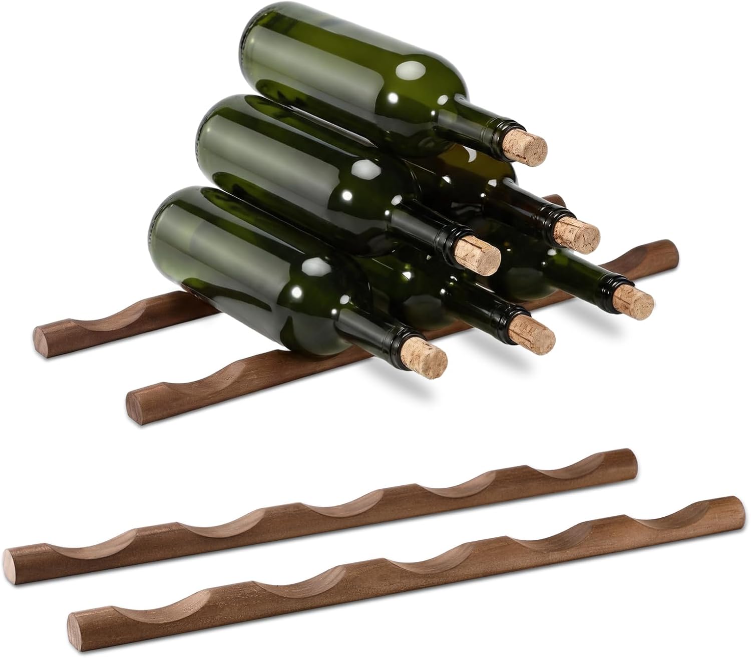 Barydat 4 Pcs Wood Wine Rack Compact Wine Bottle Holder Tabletop Vino Stand Display Rack Countertop Bottle Storage Shelf Organizer for Cabinet Kitchen Bar Pantry Basement Decor(5 Grooves,Brown)