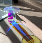 Acrylic Iridescent Side Table Round Clear Coffee End Table Accent Sofa Table for Living Room with Light-Refracting Rainbow Hues Heavy Duty(40 * 40 * 40cm)