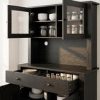 Garvee Farmhouse Kitchen Pantry Cabinet with Microwave Stand, Rustic Buffer Sideboard with Sliding Barn Door, Freestanding Storage Cupboard with Adjustable Shelves for Dining Room
