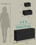 SONGMICS Dresser for Bedroom, Chest of Drawers, Steel, MDF, 5 Non-Woven Fabric Drawers, Storage Organizer Unit, Closet, Entryway, Ink Black and Ebony Black ULGS322B01S