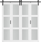 SMARTSTANDARD 64in x 84in Bifold Barn Door, Frosted Glass Barn Door with Hardware Kit Included, Pre-Drilled Holes Easy Assembly -Solid Barn Doors Slab Covered with Water-Proof PVC Surface, White