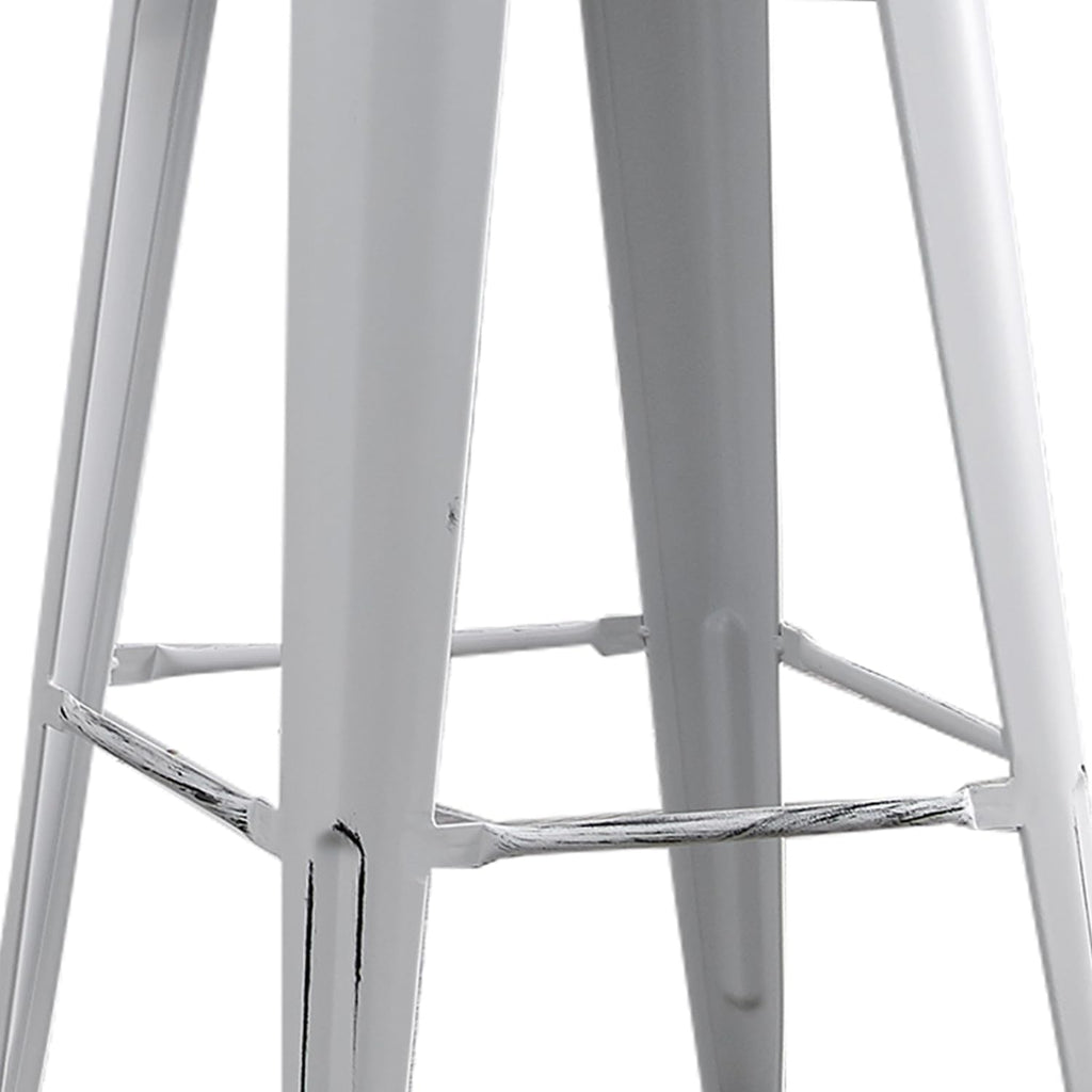 AC Pacific 30” Metal Backless Barstool Set of 2 – Country Rustic Style, Lightweight & Sturdy Build, Easy Assembly – Distressed Snow White