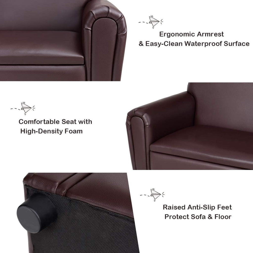 MAT EXPERT Kids Couch, 2 in 1 Double Seat Kids Sofa with PU Leather Surface, Under Seat Storage, Armrest Chair Lounge for Preschool Toddlers Boys Girls Gifts