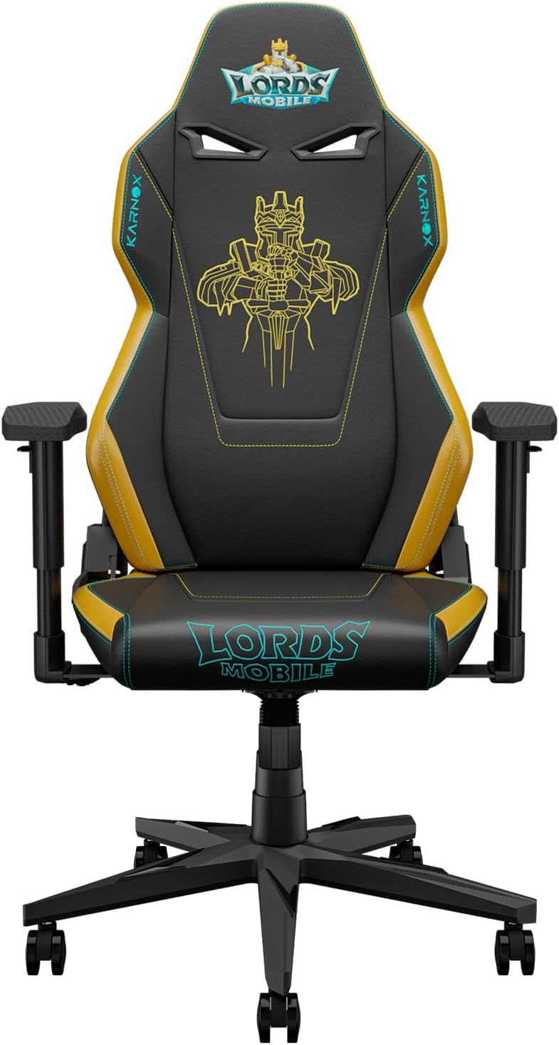 KARNOX Ergonomic Gaming Chair for Adults PU,Office Chair High Back,Game Chair Big and Tall with Headrest and Lumbar Support,Racing Style Gaming Chair,Black and Yellow