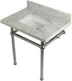 Kingston Brass KVPB3030MBSQ1 Templeton 30" x 22" Carrara Marble Vanity Top with Brass Console Legs, Carrara Marble/Polished Chrome