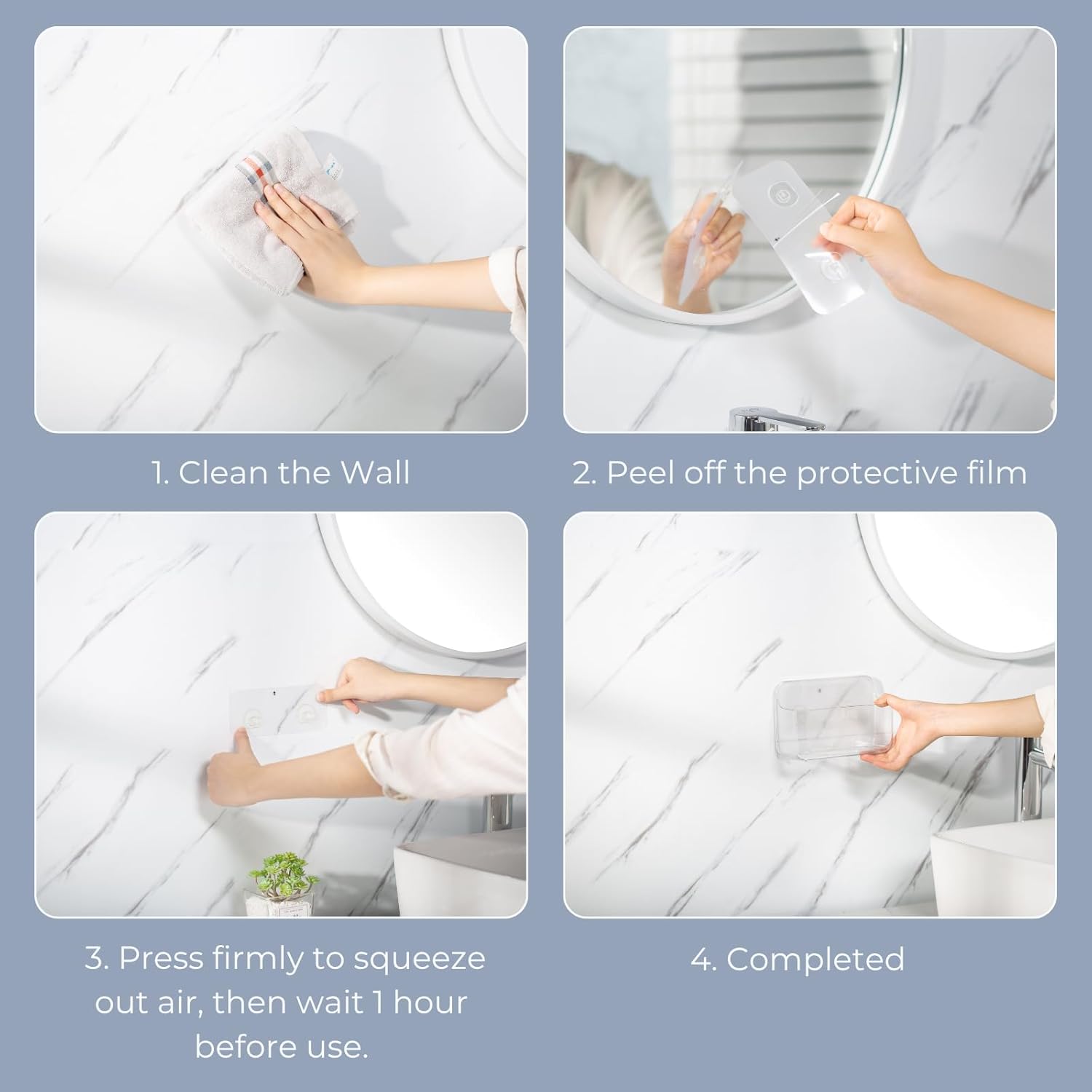No-Drill Wall Storage Basket – 2-Compartment Clear Acrylic Organizer Bin with Strong Adhesive, Easy to Install & Remove, Waterproof Shelf for Kitchen, Bathroom, Cabinet – Sandra Series