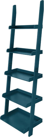 eHemco Modern 5 Tier Wall-Leaning Ladder Bookshelf Organizer, Storage Rack, 70 Inches, Blue