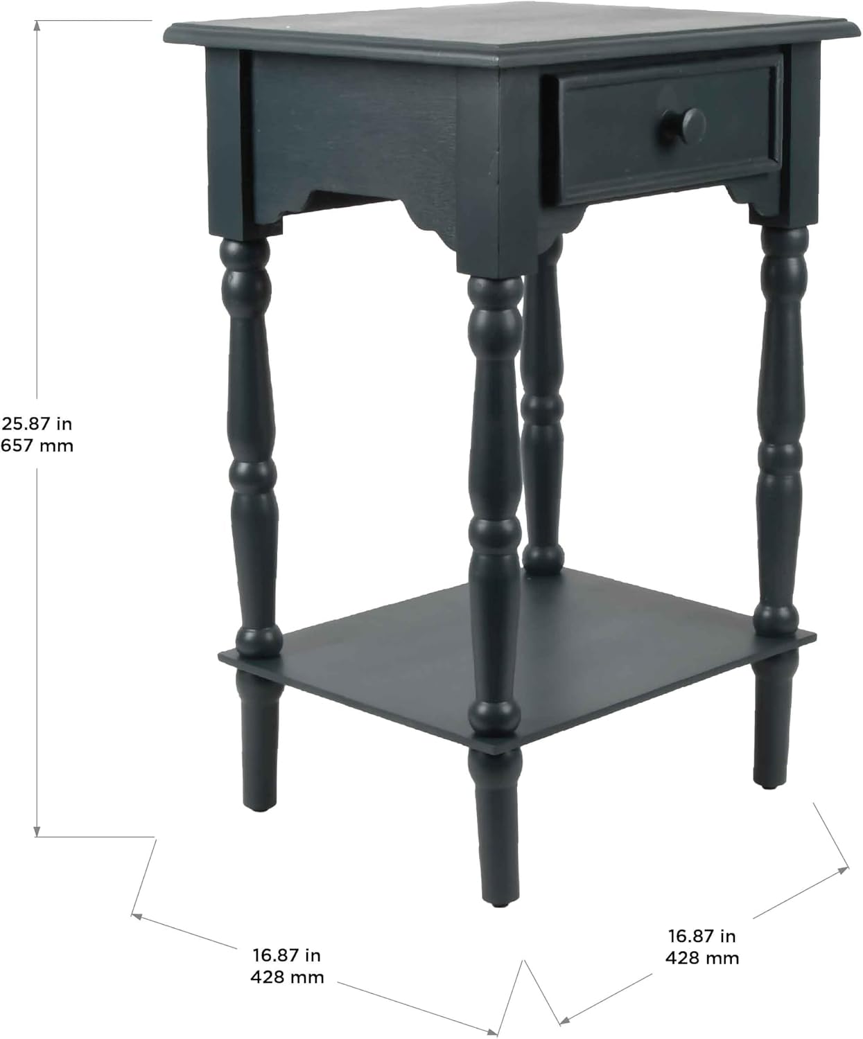 Decor Therapy Jane Nightstand Side Table with a Drawer, Shelf, Traditional Design, Navy 17" D x 14" W x 26" H