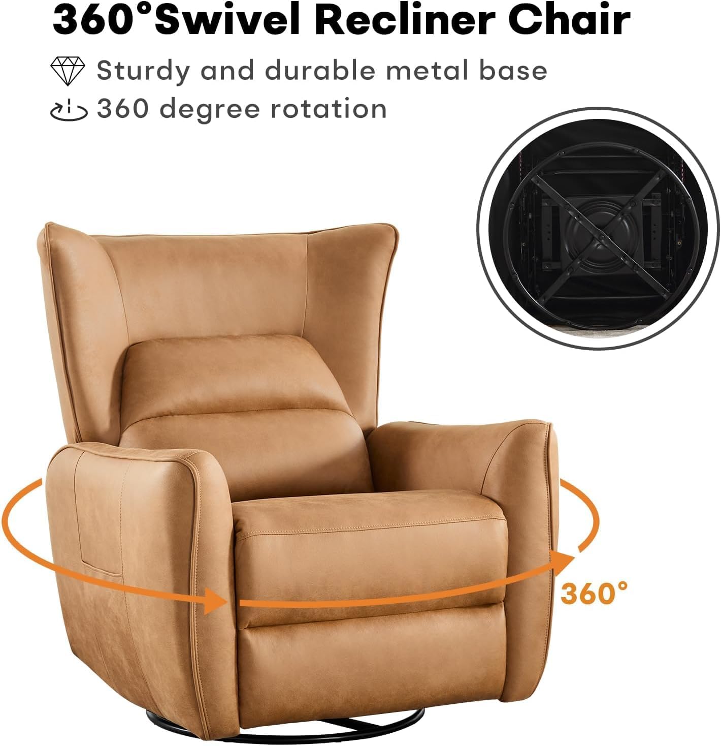 HAOMARKETS Electric Swivel Rocker Recliner Chair Set of 2, Power Faux Leather Glider Rocking Recliners for Adults, 270° Swivel Nursery Reclining Sofa with Overstuffed Backrest，Brown