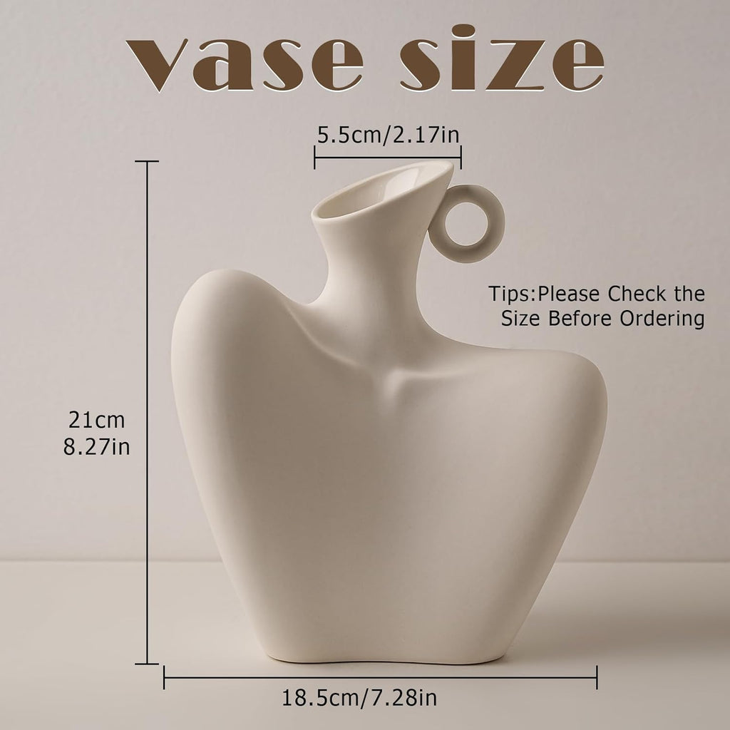 Ceramic Vase, Human Body Vase for Home Decor, Modern Minimalist Boho White Vase for Living Rooms, Bedrooms, Shelves, Dining Tables, Bathrooms, and Offices (White)