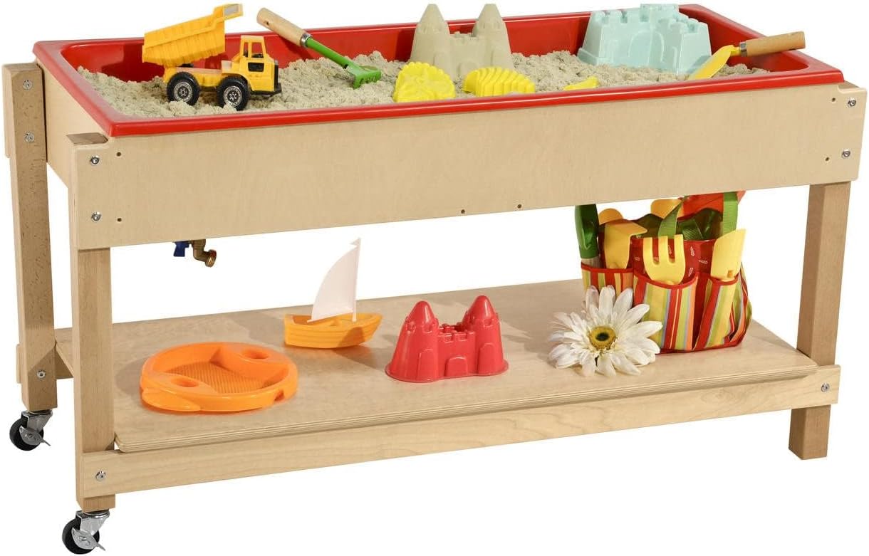 Wood Designs Sand and Water Sensory Play Table, Drainable Plastic Tub with Lid, Sturdy Birch Plywood Built for Kids, Daycare, Classroom 46" W x 17" D