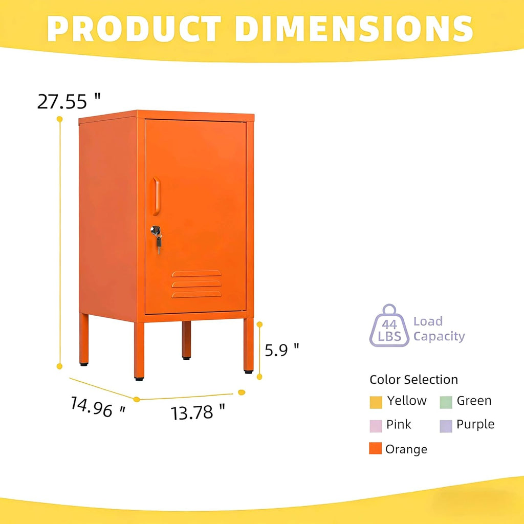 Metal Locker End Table, Single Door Metal Nightstand with 2 Adjustable Shelf,Modern Bedside Table, Versatile Side Cabinet for Bedroom, Living Room, or Office (27.55”h x 13.78”w x 14.96”d)