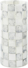 MACKENZIE-CHILDS Capiz Small Vase, Unique Flower-Vase Decor, Gray-and-White Sterling Check