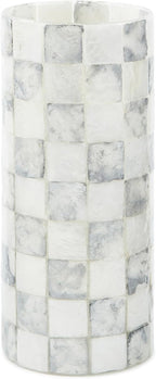 MACKENZIE-CHILDS Capiz Small Vase, Unique Flower-Vase Decor, Gray-and-White Sterling Check