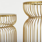 Pemberly Row Set of 2 Round Metal Accent Tables, Gold Cage-Like Base, Tempered Glass Top, Contemporary Design, 30.7x18.9x20.1 in Each, Elegant Style for Living Room or Lounge