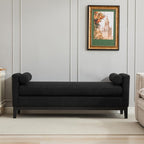 66.34" W Elegant Upholstered Bench,Daybed, Ottoman with Wood Legs & 2 Bolster Pillows for End of Bed, Bedroom, Living Room, Entryway,Black Boucle