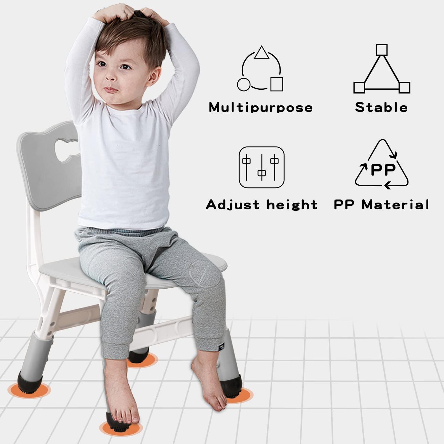 WHY TOYS Adjustable Kid Chairs Indoor 3 Level Adjustable Suitable for Children Age 2-6. Maximum Load-Bearing 220LBS Suitable for Family Classroom and Nursery Child Seat Set (2-Pack-Grey)