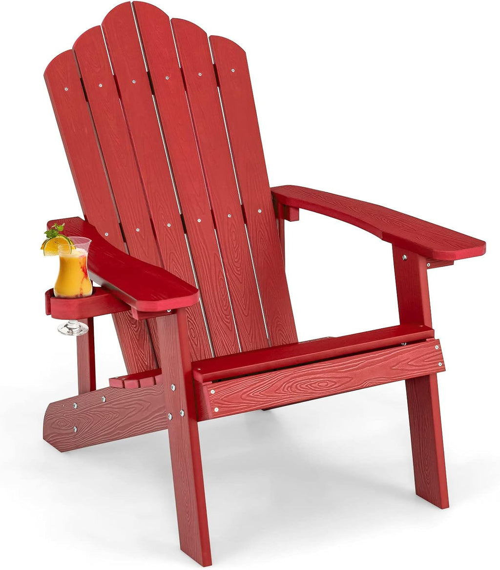Giantex Outdoor Adirondack Chair - Oversized Patio Chairs w/Hidden Cup Holder, Realistic Wood Grain, 380 LBS Weight Capacity, Weather Resistant Firepit Chairs for Backyard, Garden (1, Red)