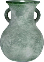 7.9in Green Glass Vintage Vase, Art Deco Double Eared Antique Marble Texture Vase