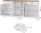 Large Sideboard Buffet Cabinet 71 Inch with Storage, Adjustable Shelves and 6 Barn Doors, Farmhouse Wood Coffee Wine Bar Console Table for Kitchen and Dining Room, White