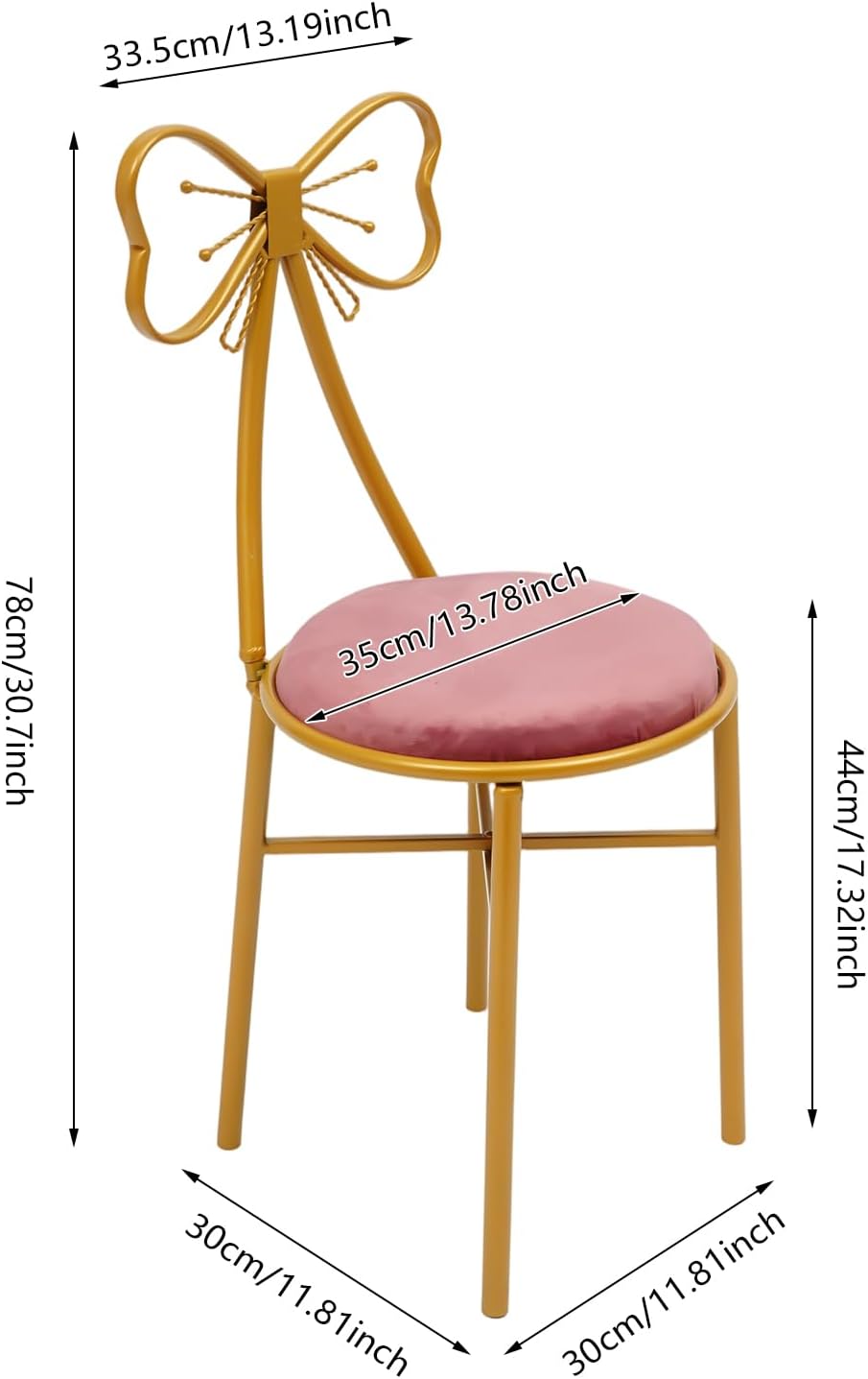 Girly Style Butterfly Backrest Chair, Modern Vanity Stool, Pink | 220.46lbs Maximum Load Capacity, flannel and foam, Soft and comfortable for Dressing table