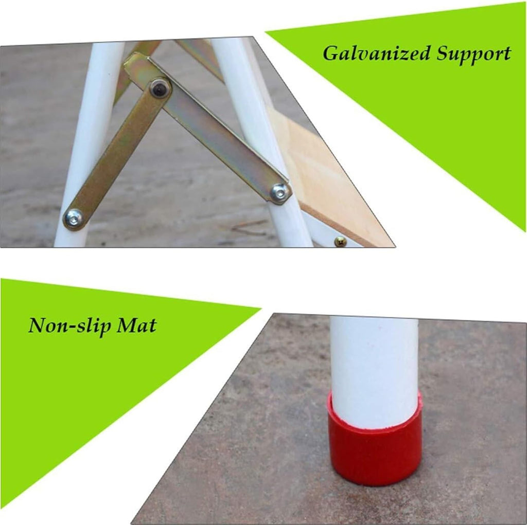 Step Stool Heavy Duty 220kg/440lb Capacity 2-Step Metal Folding Ladder - Industrial Step Stool with Wide Wooden Pedal - Dual-Purpose Platform Bench for Home & Garden