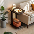 Narrow C-Shaped Side Table, Movable End Tables with Wheels, Wooden C Table with Storage for Living Room, Bedroom and Office(Brown,19.29in)