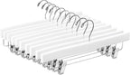 ZOBER Wooden Pants Hangers with Clips - 10 Pack Premium Wood Skirt Hangers for Women, Heavy Duty Wooden Hanger with Adjustable Metal Grip Clips for Jeans and Shorts, Smooth Finish White