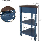 ZSQ Retro Corner Side Table, 33.8 inch Triangle Console Table with Solid Wood Legs, 3-Tier Small Wooden Living Room Table, Navy Blue and Espresso Top (Navy Blue)