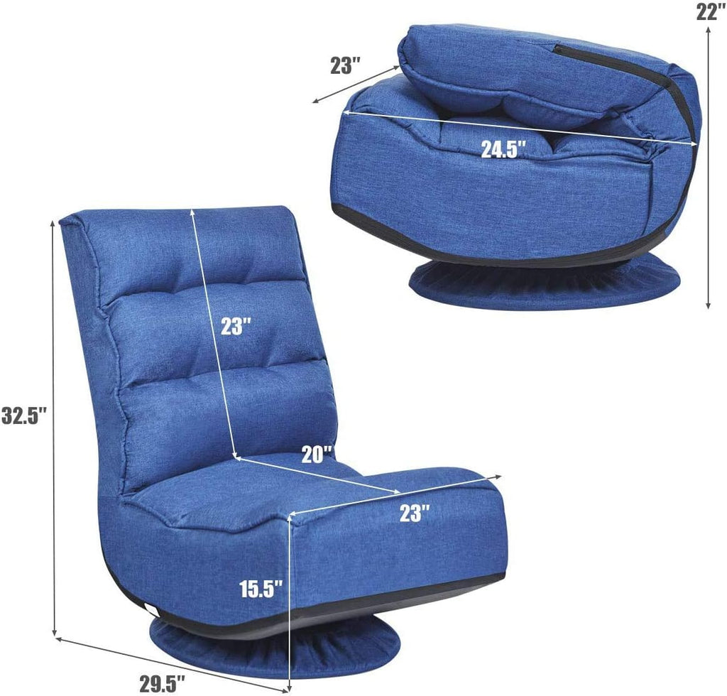 FANTASK 360 Degree Swivel Floor Chair, Folding Floor Sofa w/ 5 Adjustable Positions & Backrest, Lazy Lounge Chair for Relaxing Reading Gaming TV Watching (Navy Blue)