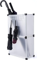 Umbrella Stand, Umbrella Holder for Entryway, 14.3 * 7.4 * 24.4inches,Square umbrella storage rack with built-in drip tray and metal hook,White.
