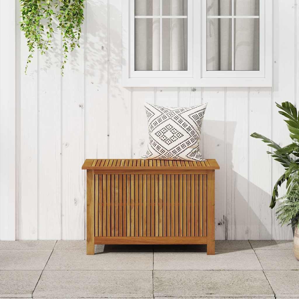 Solid Acacia Wood Patio Storage Box with Waterproof Bag, Outdoor Garden Storage Bench for Cushions, Tools, and Toys, Rustic Style
