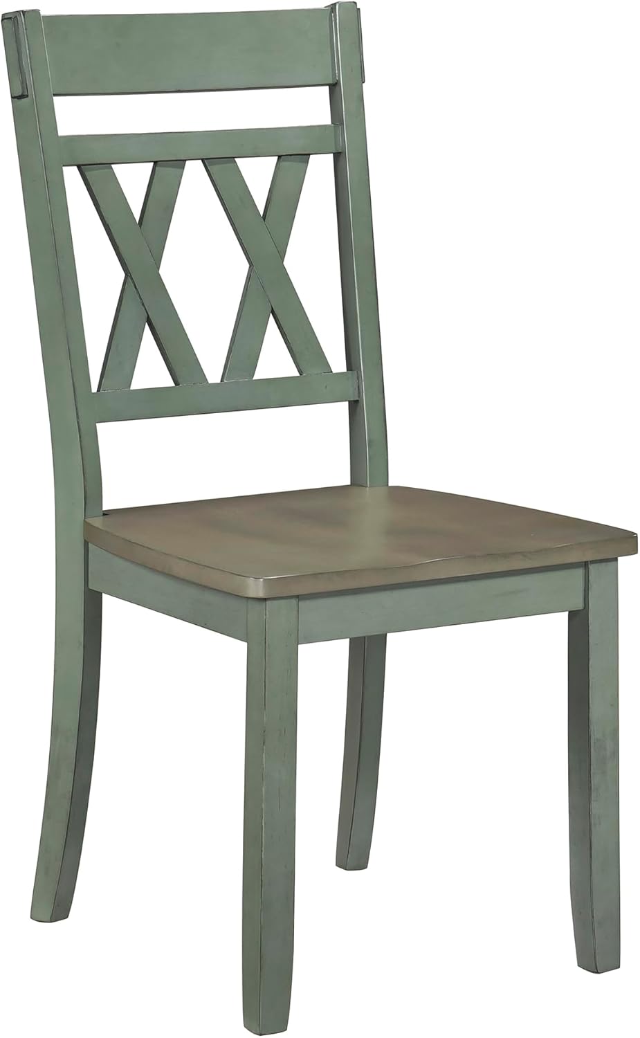 Lexicon Farmhouse Wood Dining Chair, Set of 2, Double Cross Back, Rustic Armless Chairs, Kitchen and Dining Room Furniture, Two-Tone Finish (Greywash and Antique Teal)