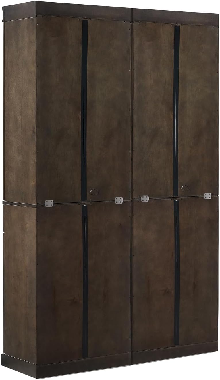 HomeStock Modern Minimalism Stanton 2Pc Glass Door Kitchen Storage Pantry Cabinet Set - 14.5" D x 47.5" W x 78" H, Floor Mountable, Shelves Included, 2 Doors 2 Drawers