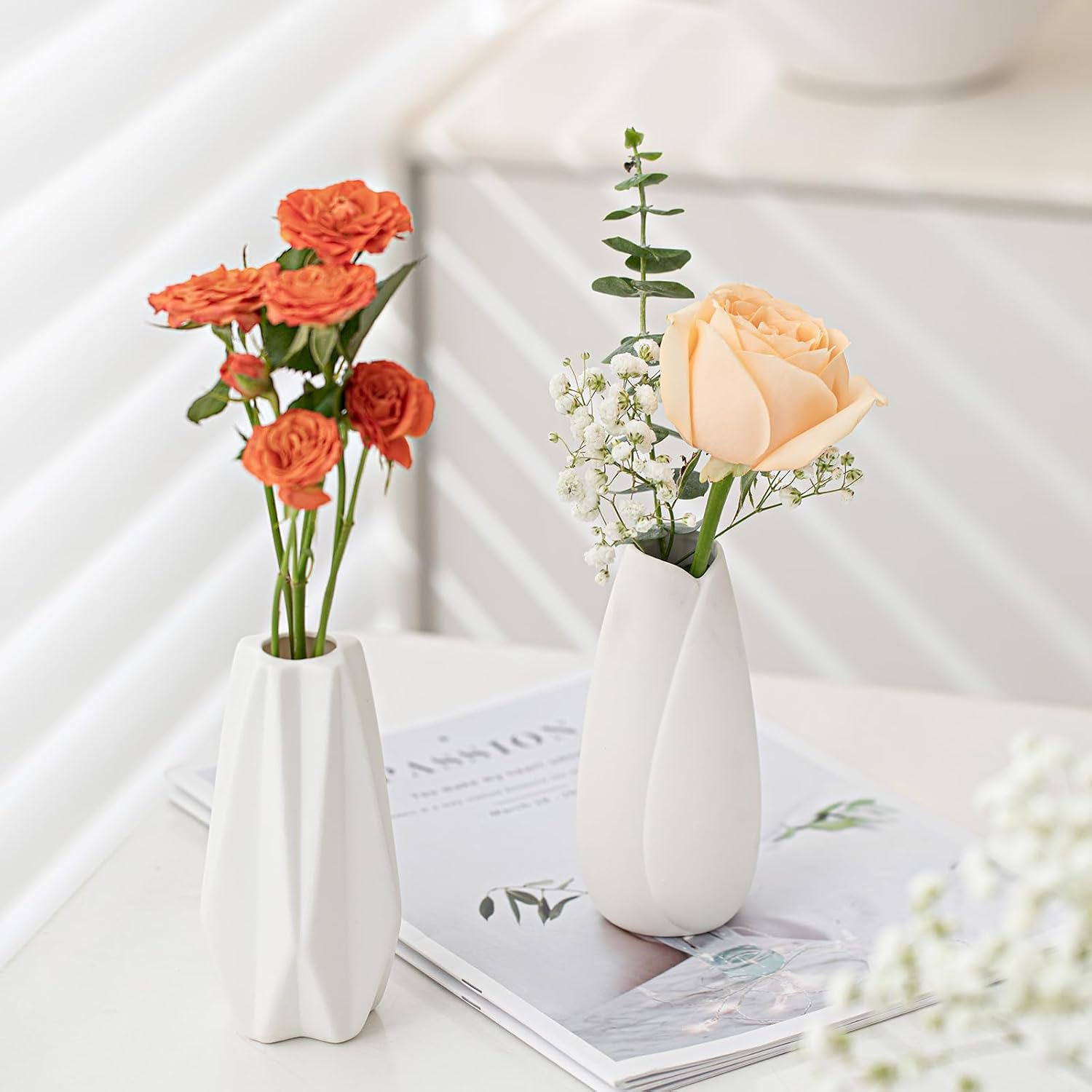 White Ceramic Vase Set of 12,Small Vases in Bulk for Flowers,Mini Vases for Centerpieces,Modern for Floral and Pampas Grass,Boho for Wedding,Party,Table Christmas Home DecorDIY Gifts