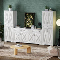 Lyromix 3 Pieces Sideboard and Pantry Set with Storage, White Farmhouse Wall Unit Entertainment Center, Large Kitchen Sideboard Buffet Pantry Cabinet with Drawers