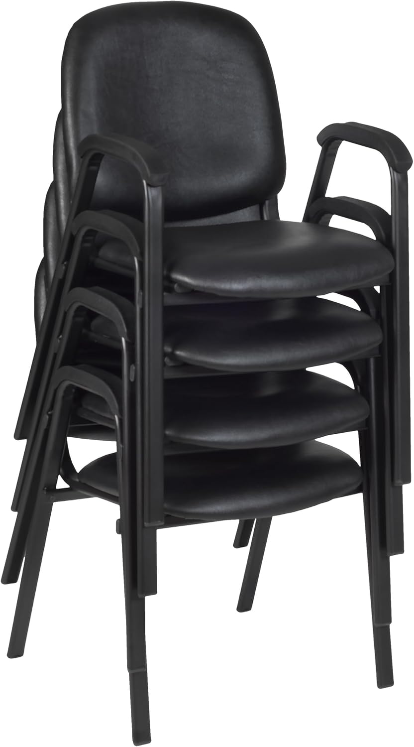 Romig Ace Vinyl Guest Stacking Chair with Arms, Durable and Comfortable Upholstery, Sturdy Steel Frame, Stackable Design for Office, Reception, and Conference Areas - Midnight Black
