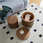 Nesting Coffee Table Set of 2,Modern Round Wooden Coffee Tables with Storage,Luxury Side Table Accent End Table for Small Space Living Room Apartment (19.17”)