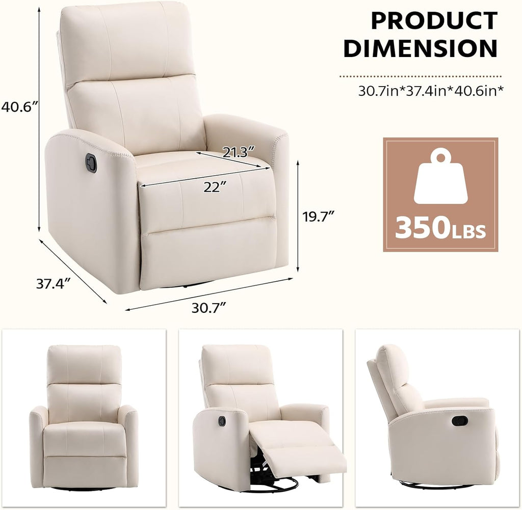 HAOMARKETS Swivel Rocker Recliner Chair Set of 2, Manual Faux Leather Glider Rocking Recliners for Adults, 360° Swivel Nursery Reclining Sofa with Padded Backrest for Living Room, White