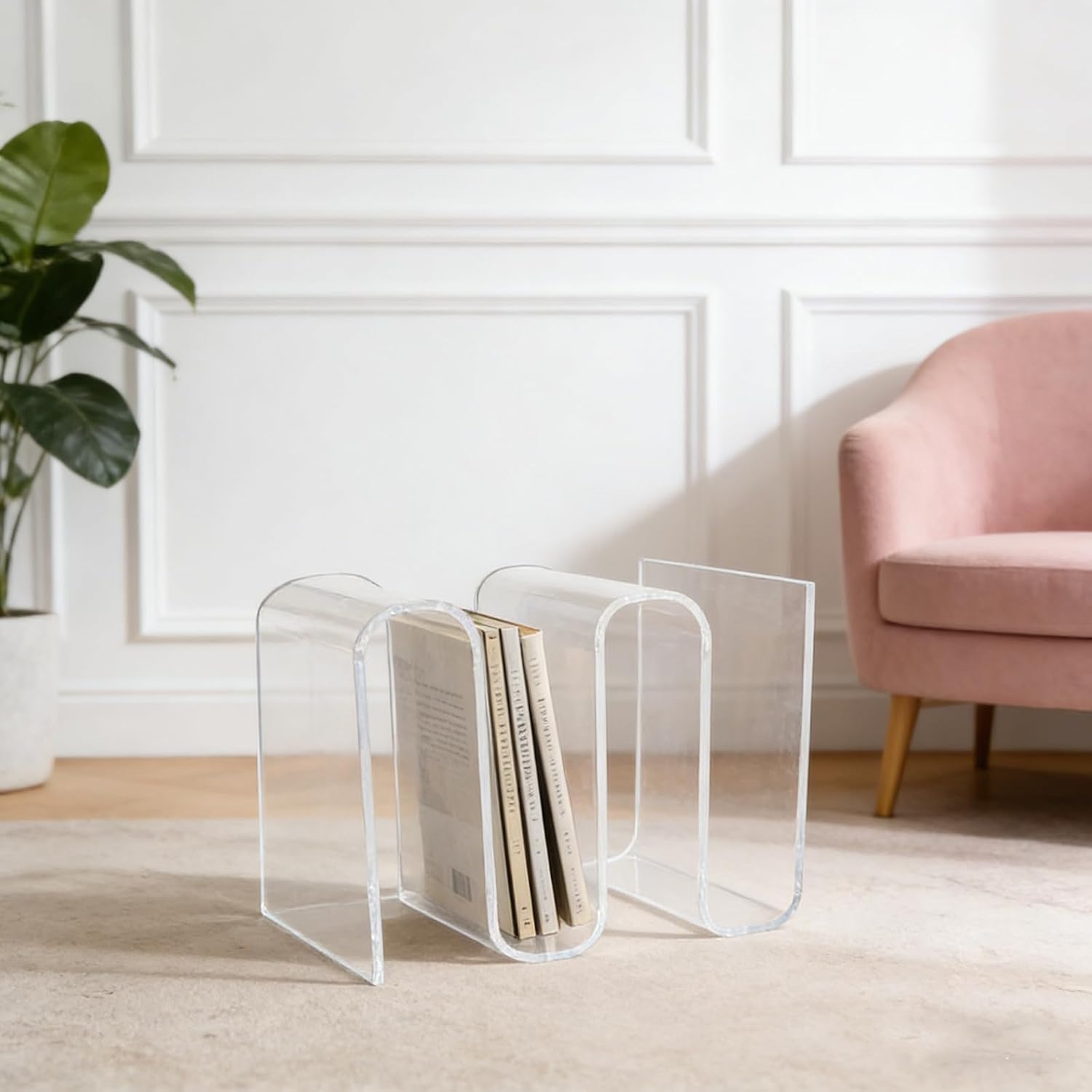 S Shape Side Table, Acrylic End Table, Modern Side Table for Living Room, Bedroom, Transparent Coffee Table, Nightstand for Small Spaces, Apartments, Dorms (Clear)