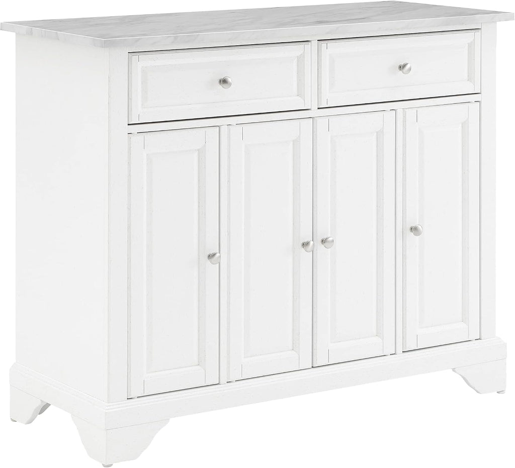 Crosley Furniture Avery Rolling Kitchen Island Storage Cart with Shelves, Microwave Stand, Coffee Bar, Distressed White
